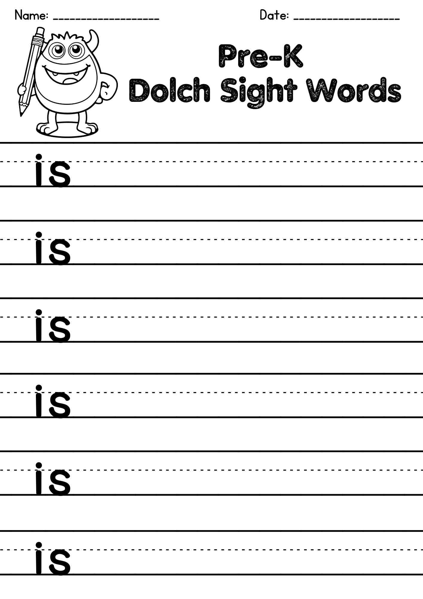 "is" Dolch Sight Word Writing Worksheets – Free PDF Download for Early Learners